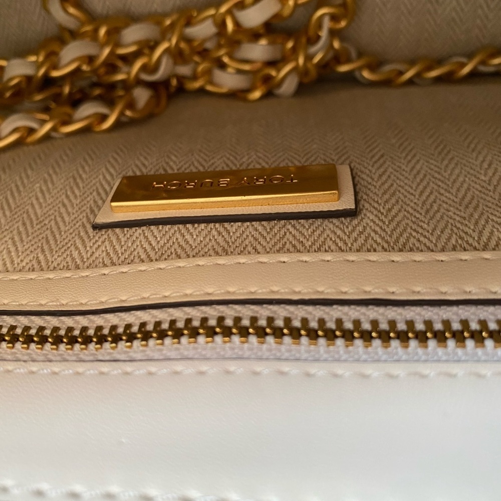 Tory Burch Britten Multicolor Cream & Pink Woven Small Adjustable Shoulder Bag - Picture 6 of 15